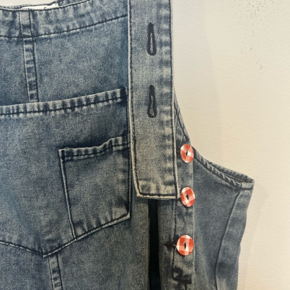 Easel Boho Blue Denim Bib Overalls with Floral Patches - Picture 9 of 12